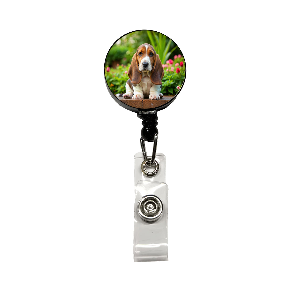 Basset Hound Dog Puppy Photo Retractable ID Key Card Name Tag Badge Holder with Clip