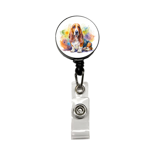 Basset Hound Dog Watercolor Style Retractable ID Key Card Name Tag Badge Holder with Clip