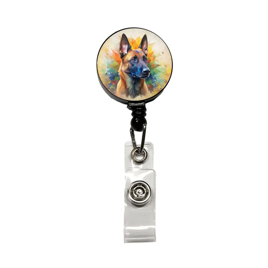 Belgian Malinois Dog Abstract Art Retractable ID Key Card Name Tag Badge Holder with Clip