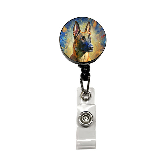 Belgian Malinois Dog Expressionism Art Retractable ID Key Card Name Tag Badge Holder with Clip
