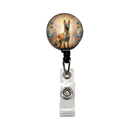 Belgian Malinois Dog French Bohemian Art Retractable ID Key Card Name Tag Badge Holder with Clip