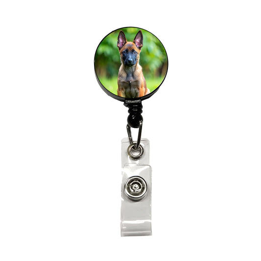 Belgian Malinois Dog Puppy Photo Retractable ID Key Card Name Tag Badge Holder with Clip