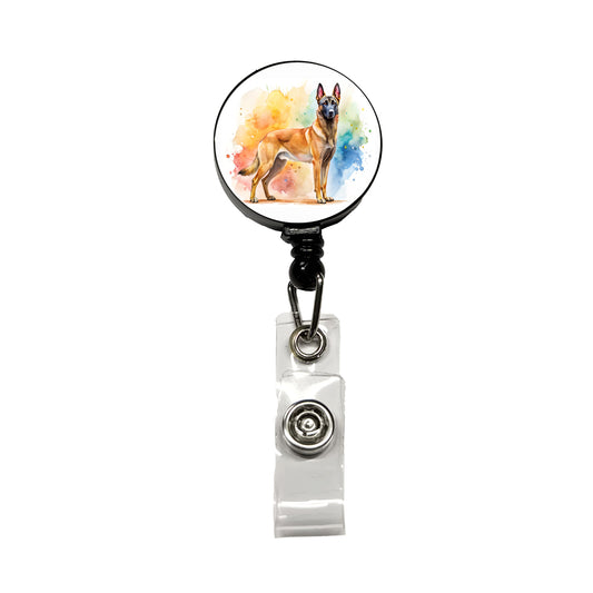 Belgian Malinois Dog Watercolor Style Retractable ID Key Card Name Tag Badge Holder with Clip