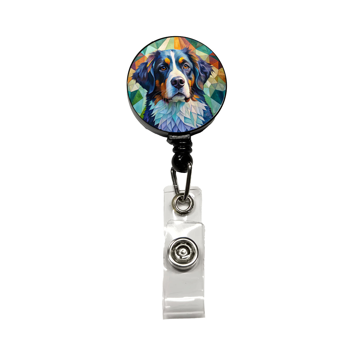 Bernese Mountain Dog Abstract Art Retractable ID Key Card Name Tag Badge Holder with Clip