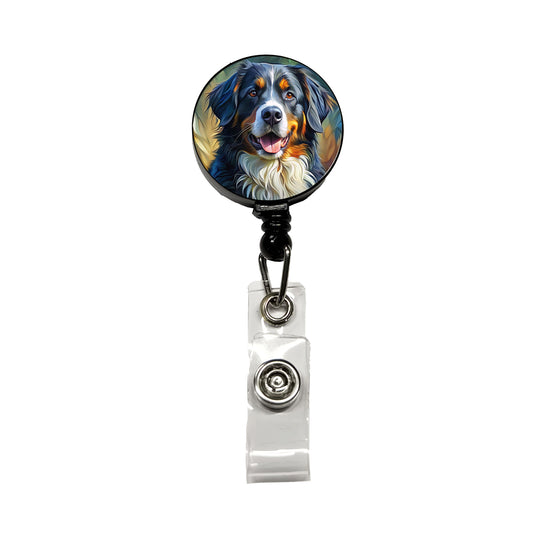 Bernese Mountain Dog Expressionism Art Retractable ID Key Card Name Tag Badge Holder with Clip