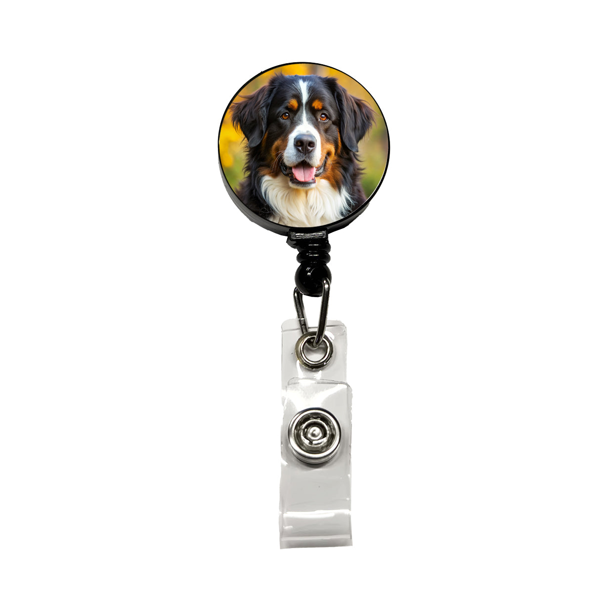 Bernese Mountain Dog Photo Retractable ID Key Card Name Tag Badge Holder with Clip