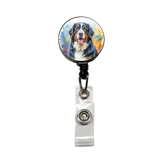 Bernese Mountain Dog Watercolor Style Retractable ID Key Card Name Tag Badge Holder with Clip