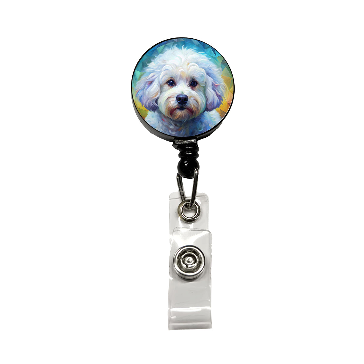 Bichon Frise Dog Abstract Art Retractable ID Key Card Name Tag Badge Holder with Clip