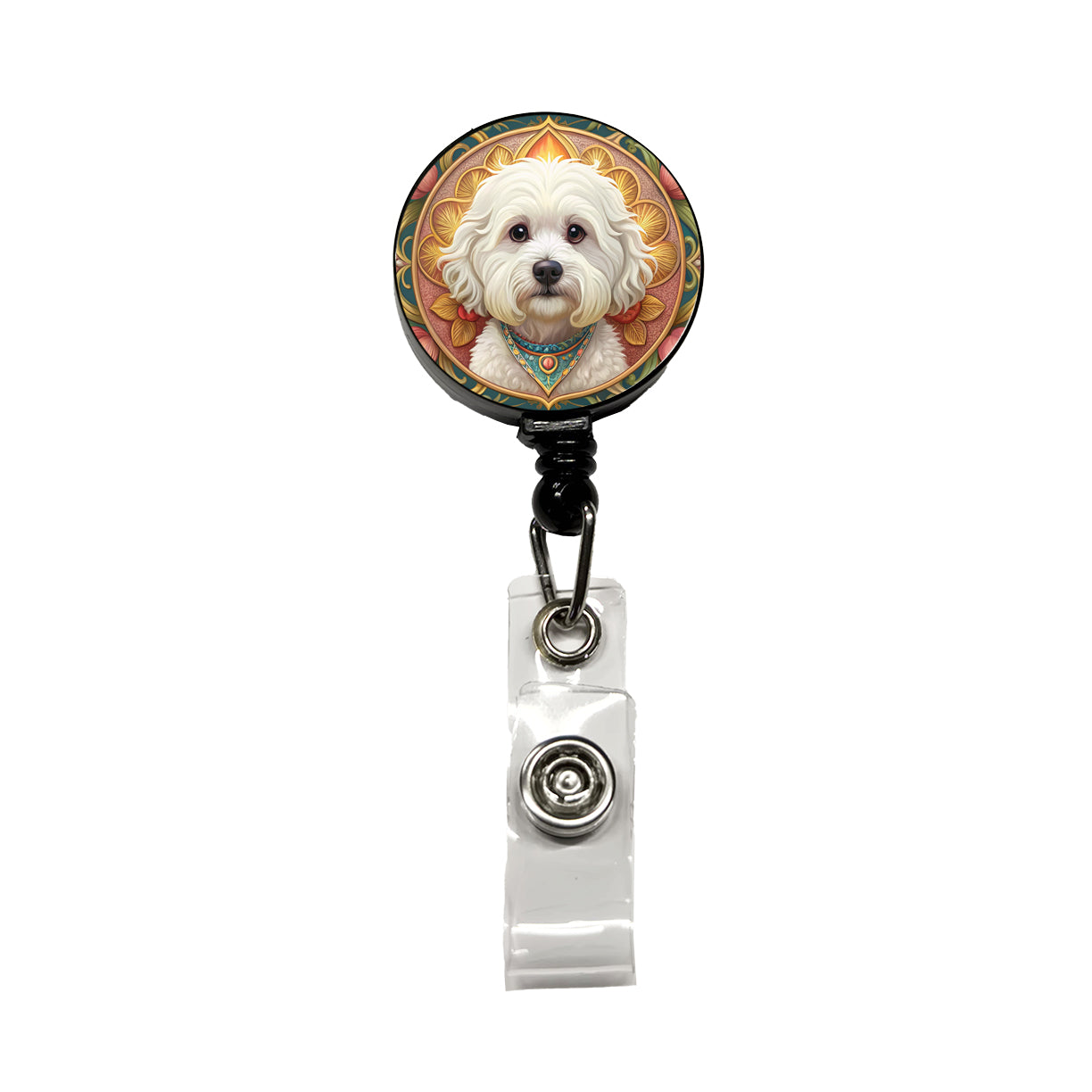Bichon Frise Dog Art Nouveau Retractable ID Key Card Name Tag Badge Holder with Clip