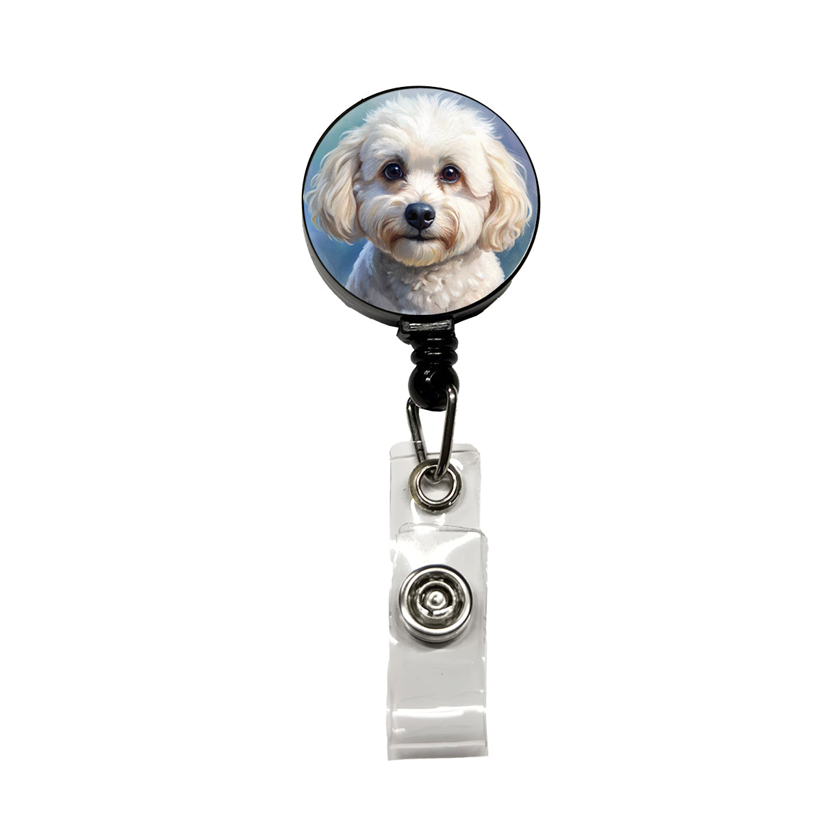 Bichon Frise Dog Illustration Retractable ID Key Card Name Tag Badge Holder with Clip