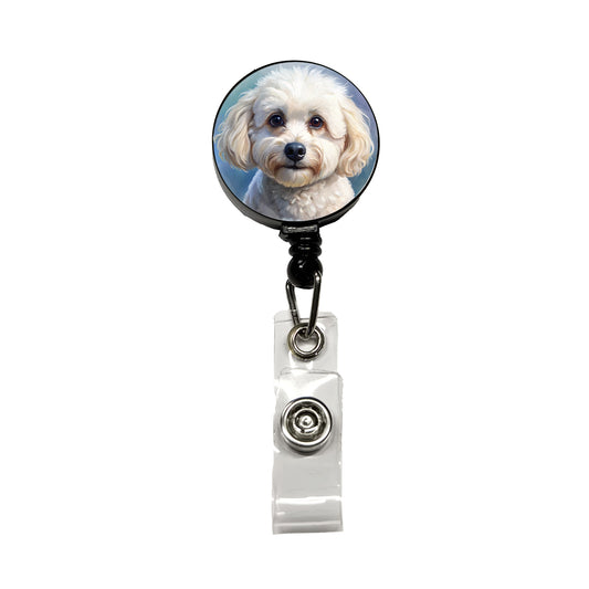 Bichon Frise Dog Illustration Retractable ID Key Card Name Tag Badge Holder with Clip