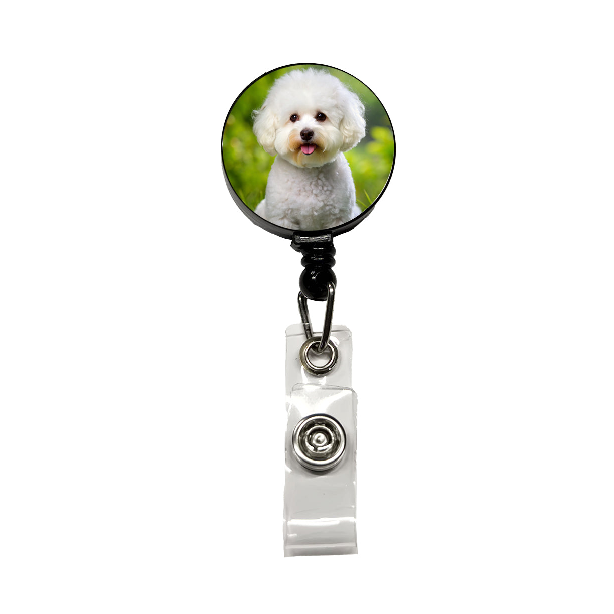 Bichon Frise Dog Photo Retractable ID Key Card Name Tag Badge Holder with Clip
