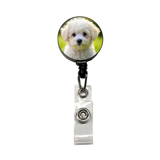 Bichon Frise Dog Puppy Photo Retractable ID Key Card Name Tag Badge Holder with Clip