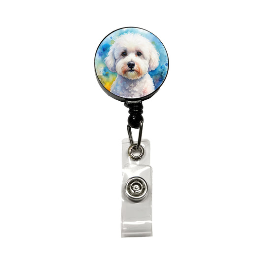 Bichon Frise Dog Watercolor Style Retractable ID Key Card Name Tag Badge Holder with Clip