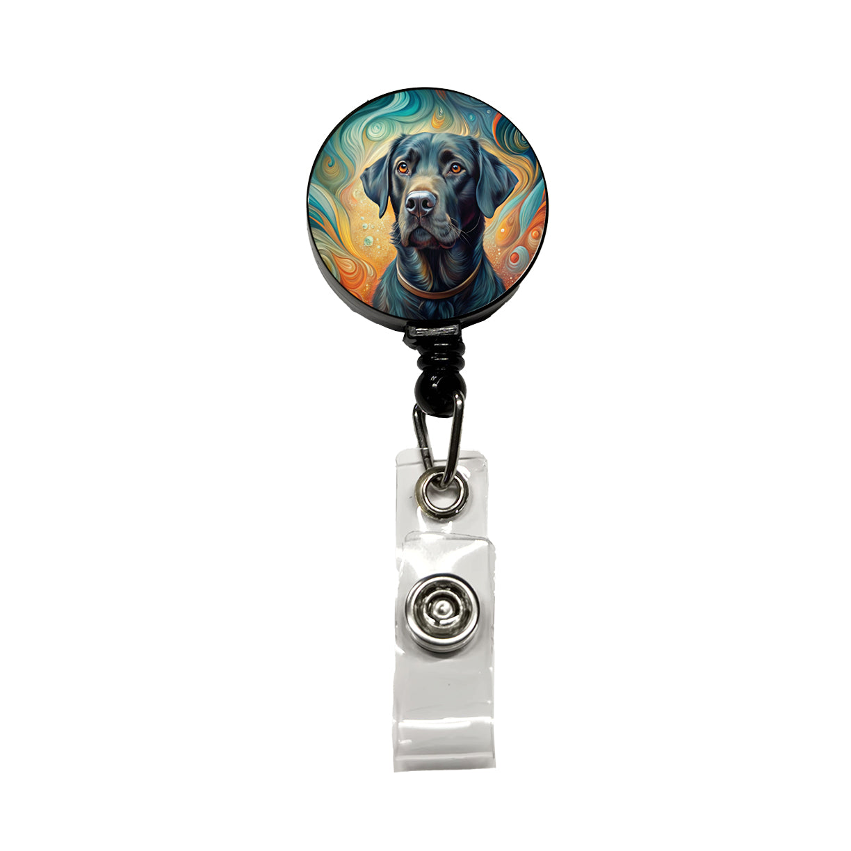 Black Labrador Retriever Dog Abstract Art Retractable ID Key Card Name Tag Badge Holder with Clip