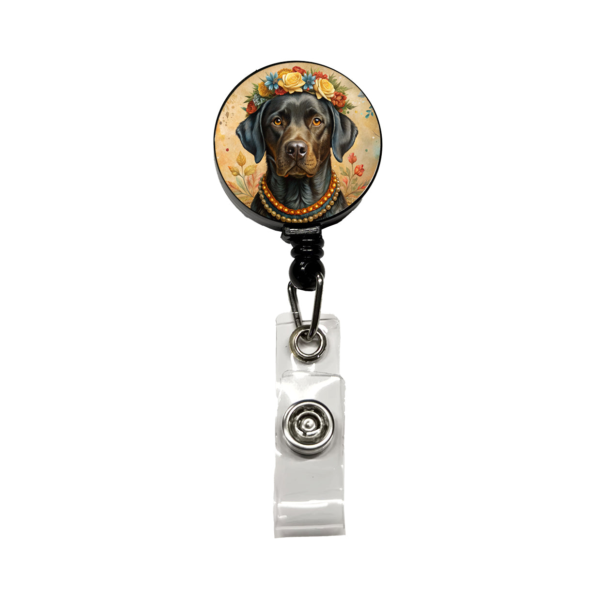 Black Labrador Retriever Dog French Bohemian Art Retractable ID Key Card Name Tag Badge Holder with Clip