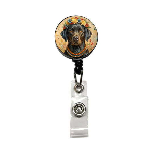 Black Labrador Retriever Dog French Bohemian Art Retractable ID Key Card Name Tag Badge Holder with Clip