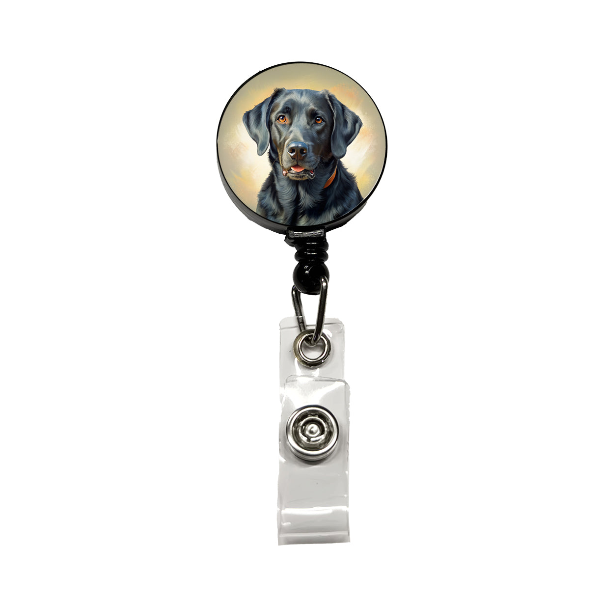 Black Labrador Retriever Dog Illustration Retractable ID Key Card Name Tag Badge Holder with Clip