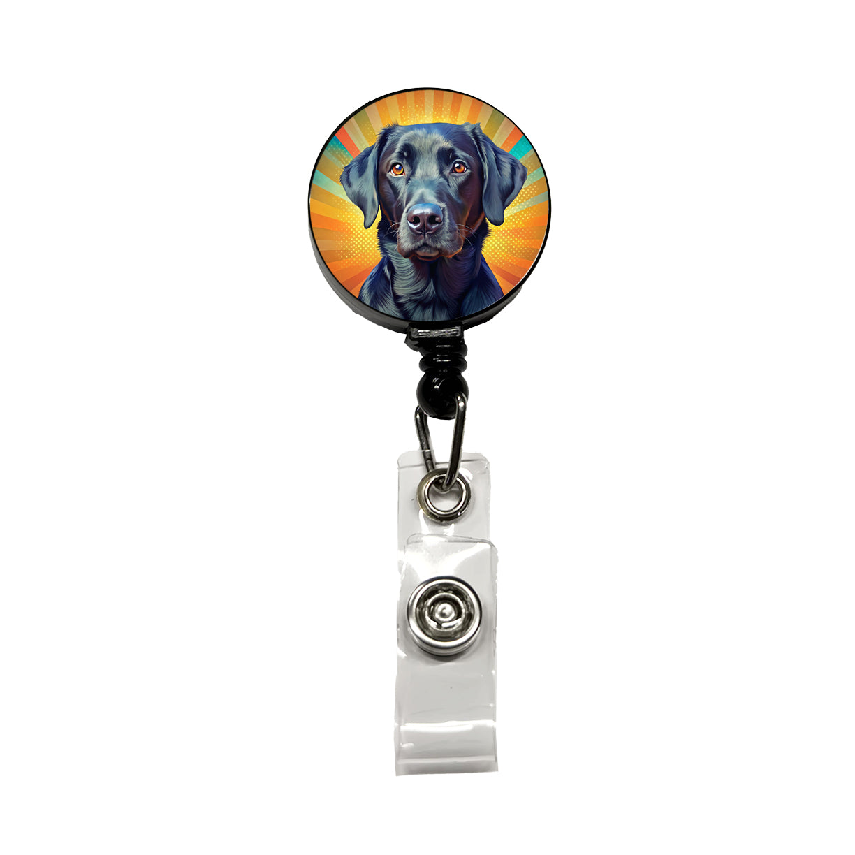 Black Labrador Retriever Dog Pop Art Retractable ID Key Card Name Tag Badge Holder with Clip