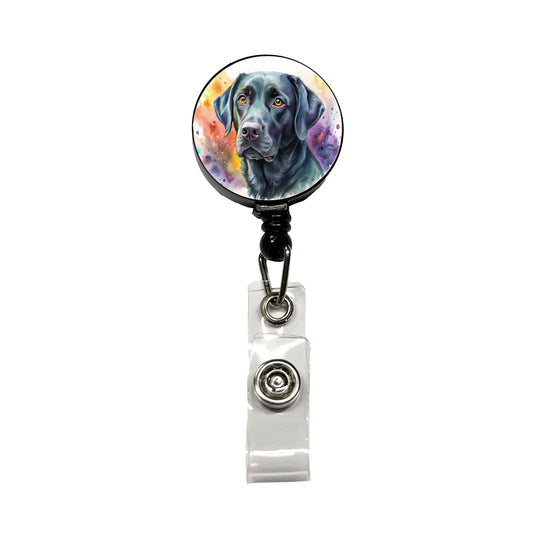 Black Labrador Retriever Dog Watercolor Style Retractable ID Key Card Name Tag Badge Holder with Clip