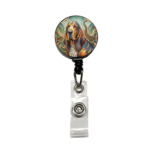 Bloodhound Dog Art Nouveau Retractable ID Key Card Name Tag Badge Holder with Clip