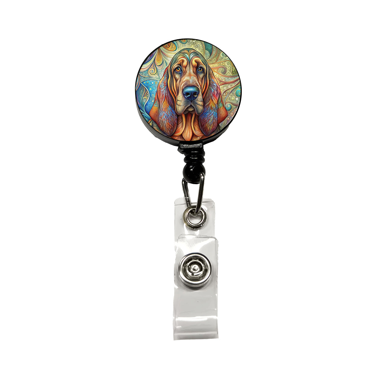 Bloodhound Dog Bohemian Art Retractable ID Key Card Name Tag Badge Holder with Clip