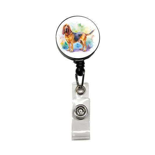 Bloodhound Dog Watercolor Style Retractable ID Key Card Name Tag Badge Holder with Clip
