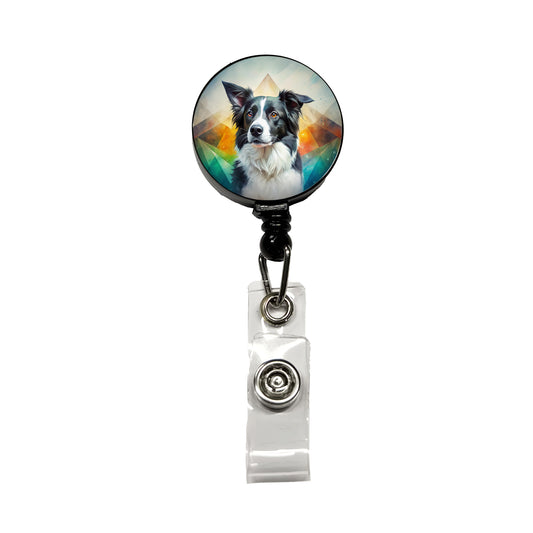 Border Collie Dog Contemporary Art Retractable ID Key Card Name Tag Badge Holder with Clip