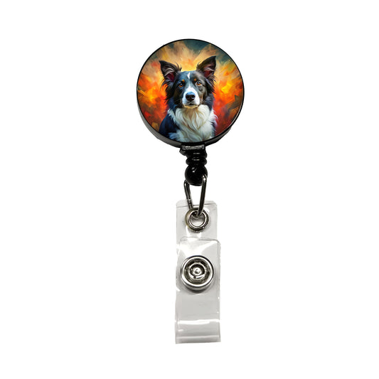 Border Collie Dog Expressionism Art Retractable ID Key Card Name Tag Badge Holder with Clip