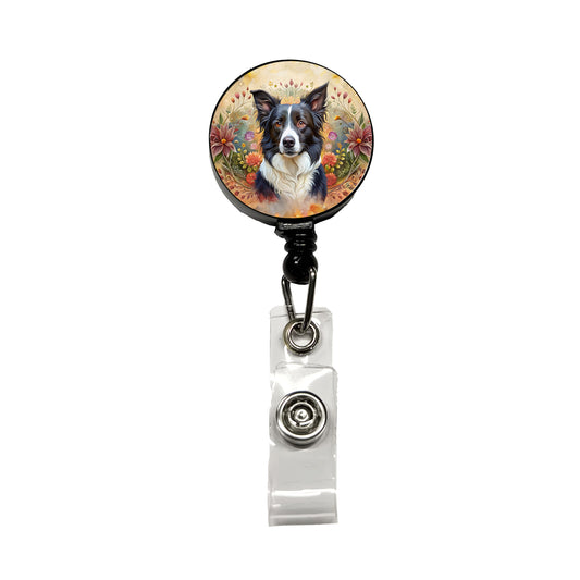 Border Collie Dog French Bohemian Art Retractable ID Key Card Name Tag Badge Holder with Clip