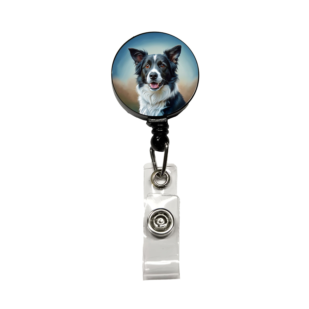Border Collie Dog Illustration Retractable ID Key Card Name Tag Badge Holder with Clip