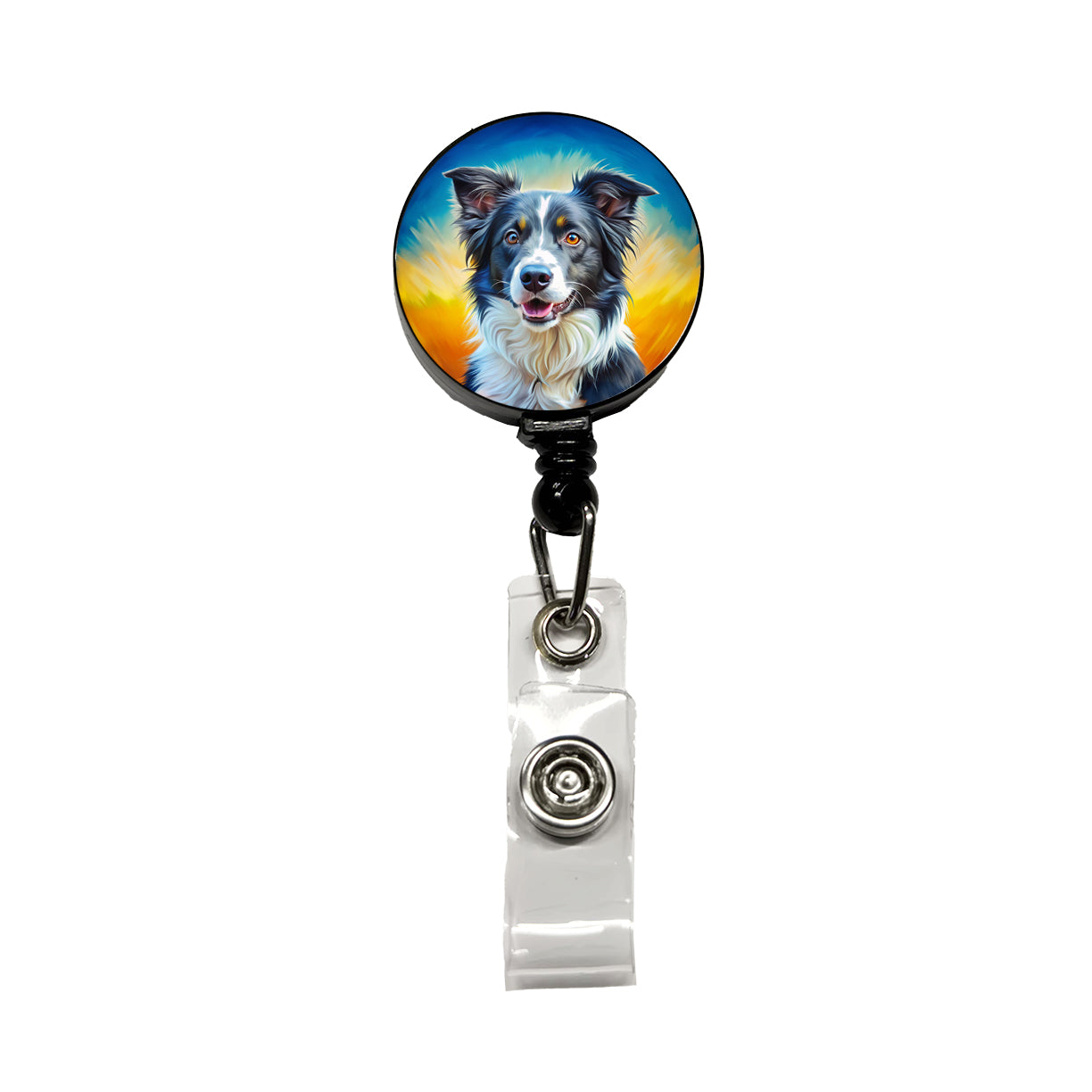 Border Collie Dog Pop Art Retractable ID Key Card Name Tag Badge Holder with Clip