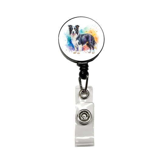 Border Collie Dog Watercolor Style Retractable ID Key Card Name Tag Badge Holder with Clip
