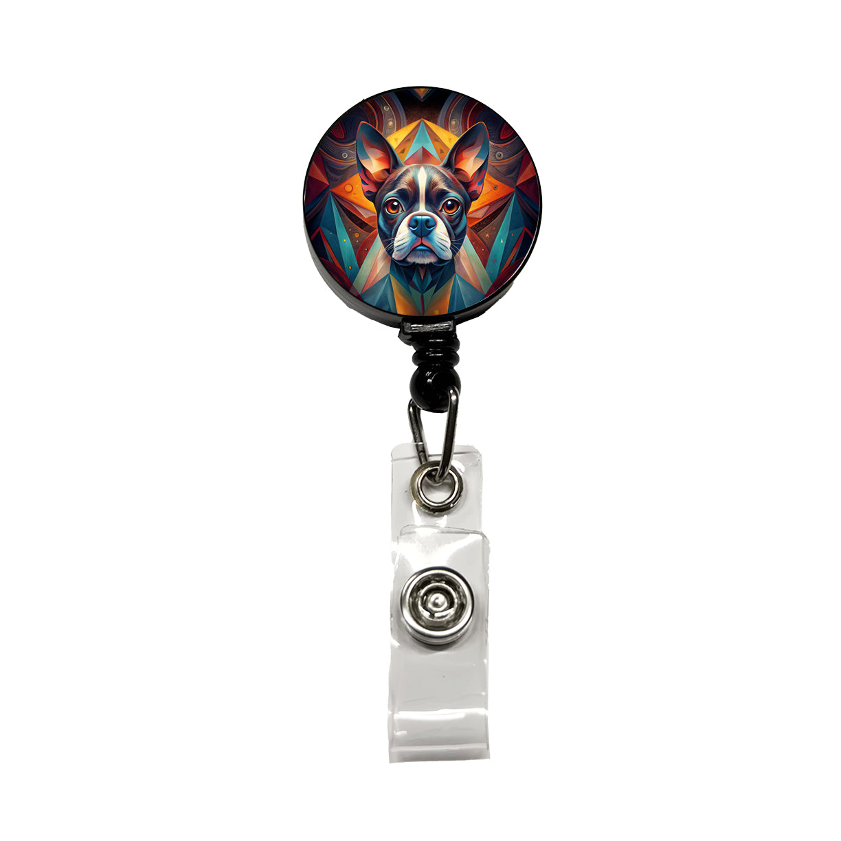 Boston Terrier Dog Abstract Stylized Art Retractable ID Key Card Name Tag Badge Holder with Clip