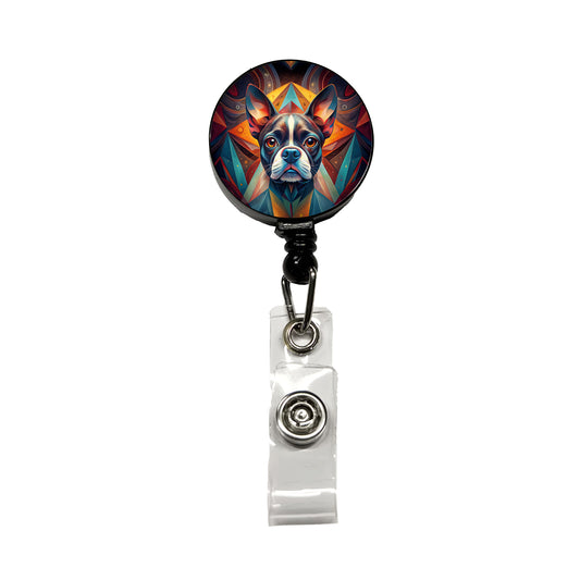 Boston Terrier Dog Abstract Stylized Art Retractable ID Key Card Name Tag Badge Holder with Clip