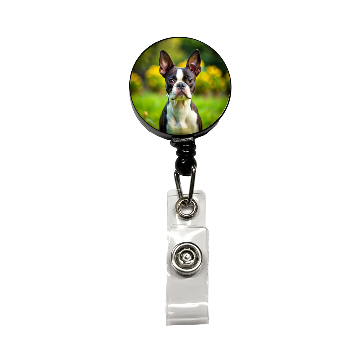 Boston Terrier Dog Photo Retractable ID Key Card Name Tag Badge Holder with Clip