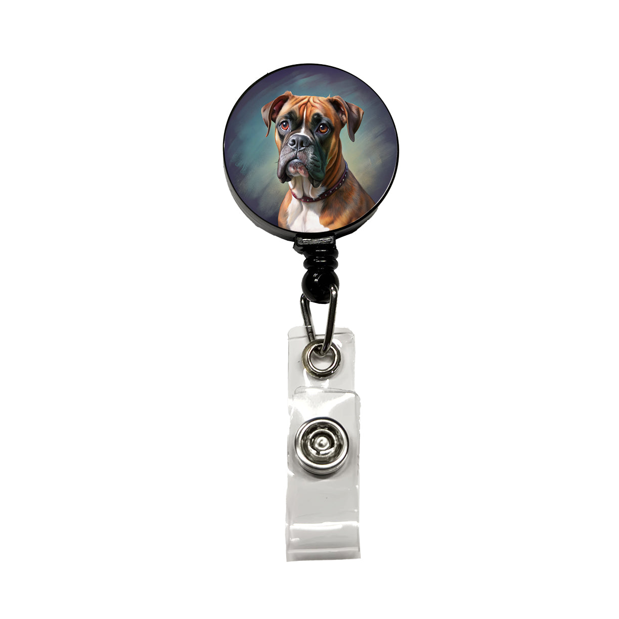 Boxer Dog Illustration Retractable ID Key Card Name Tag Badge Holder with Clip