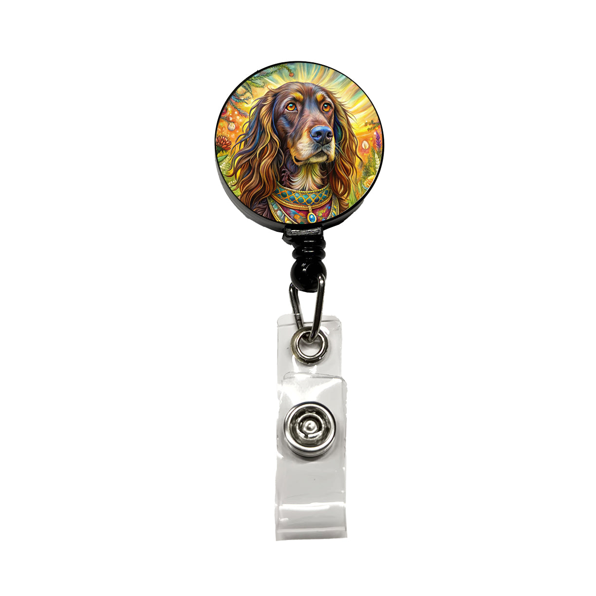 Boykin Spaniel Dog Bohemian Art Retractable ID Key Card Name Tag Badge Holder with Clip