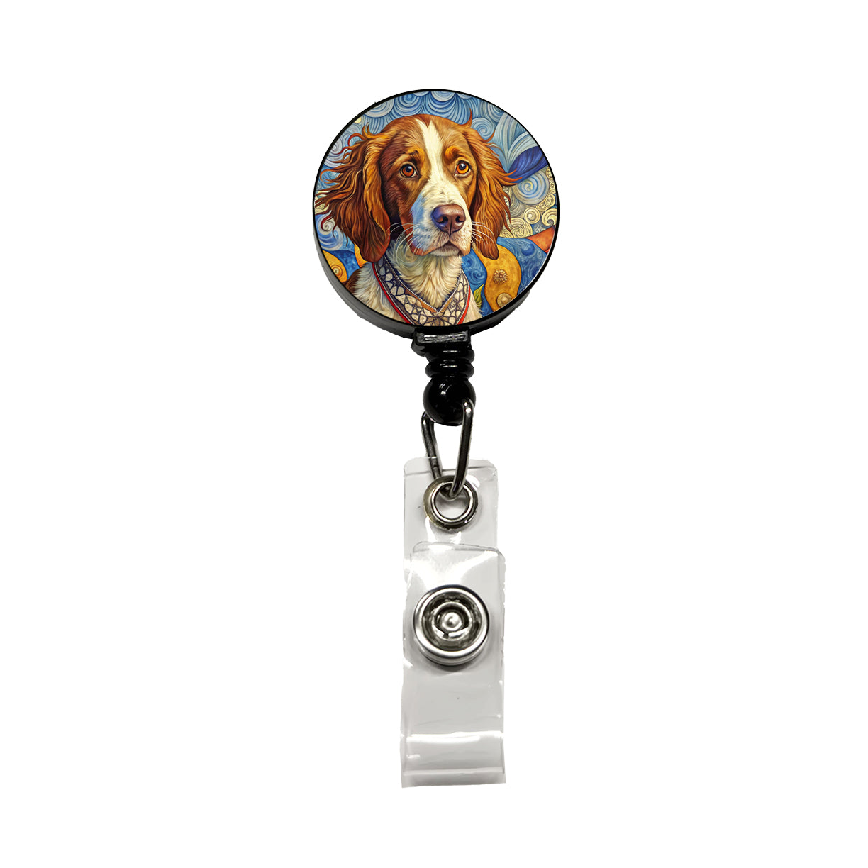 Brittany Spaniel Dog French Bohemian Art Retractable ID Key Card Name Tag Badge Holder with Clip