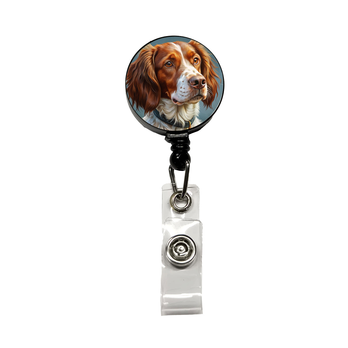 Brittany Spaniel Dog Illustration Retractable ID Key Card Name Tag Badge Holder with Clip