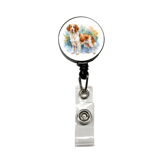 Brittany Spaniel Dog Watercolor Style Retractable ID Key Card Name Tag Badge Holder with Clip