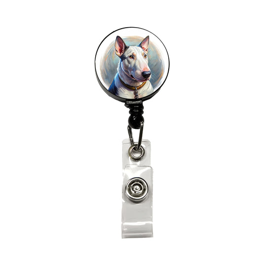 Bull Terrier Dog Illustration Retractable ID Key Card Name Tag Badge Holder with Clip