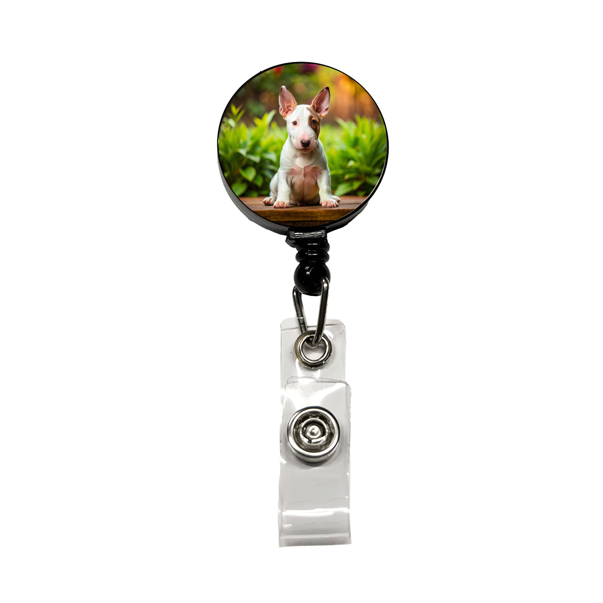 Bull Terrier Dog Puppy Photo Retractable ID Key Card Name Tag Badge Holder with Clip