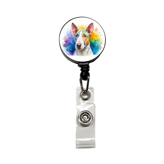 Bull Terrier Dog Watercolor Style Retractable ID Key Card Name Tag Badge Holder with Clip