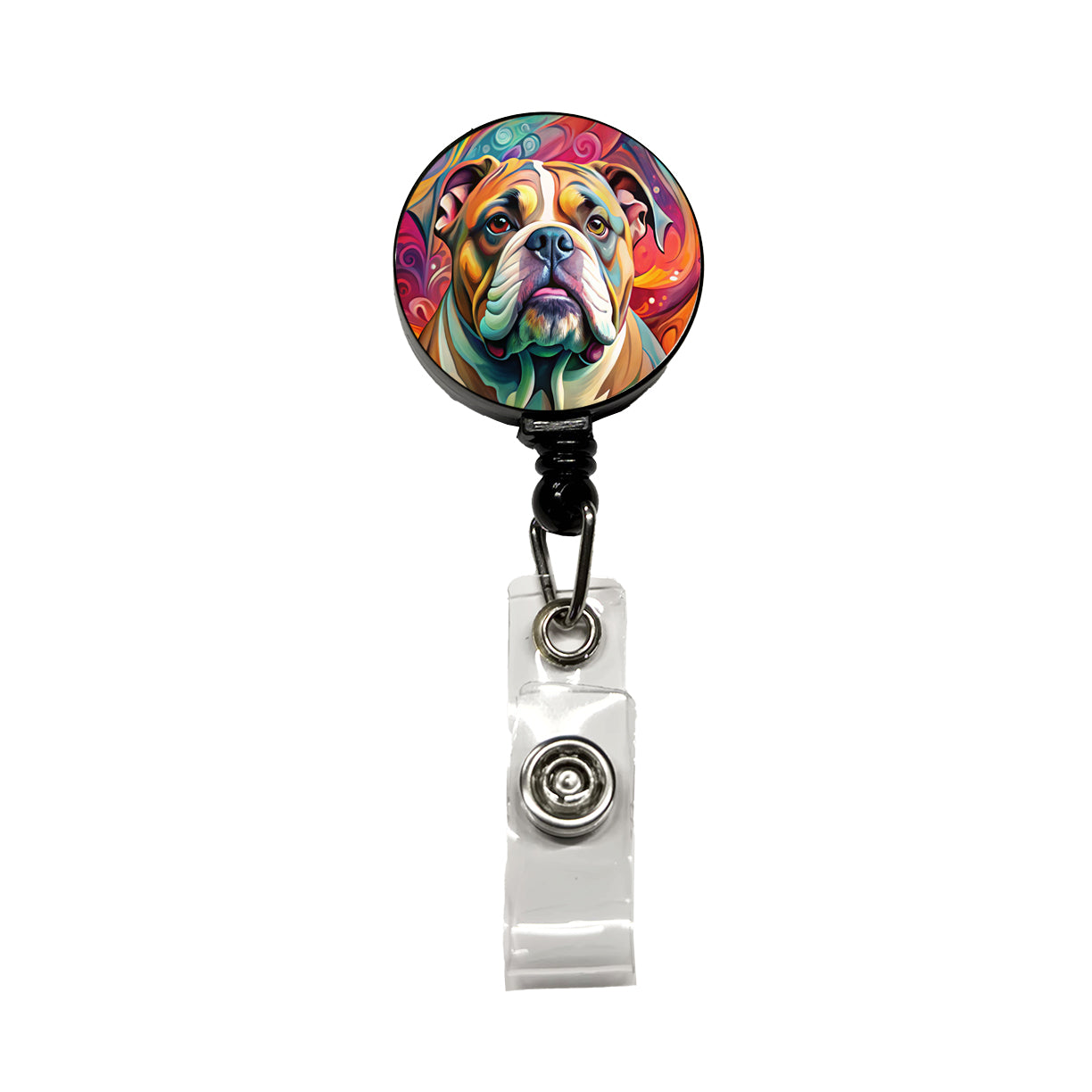 Bulldog Dog Abstract Art Retractable ID Key Card Name Tag Badge Holder with Clip