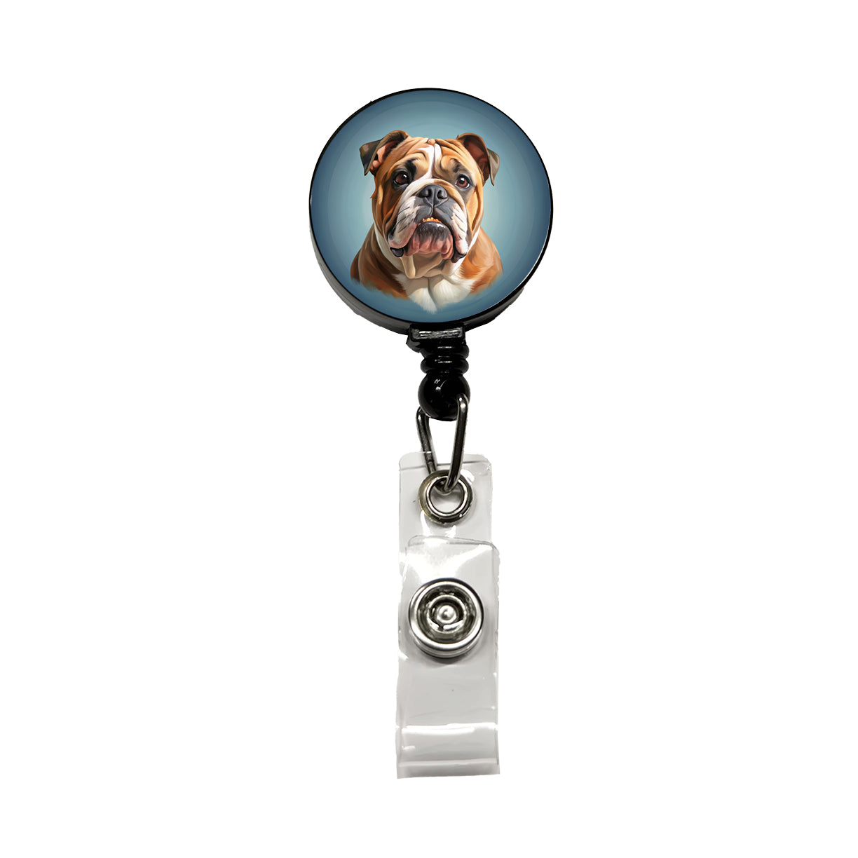 Bulldog Dog Illustration Retractable ID Key Card Name Tag Badge Holder with Clip