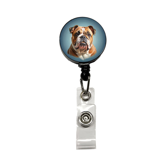 Bulldog Dog Illustration Retractable ID Key Card Name Tag Badge Holder with Clip