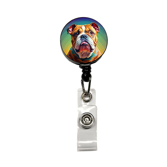 Bulldog Dog Pop Art Retractable ID Key Card Name Tag Badge Holder with Clip