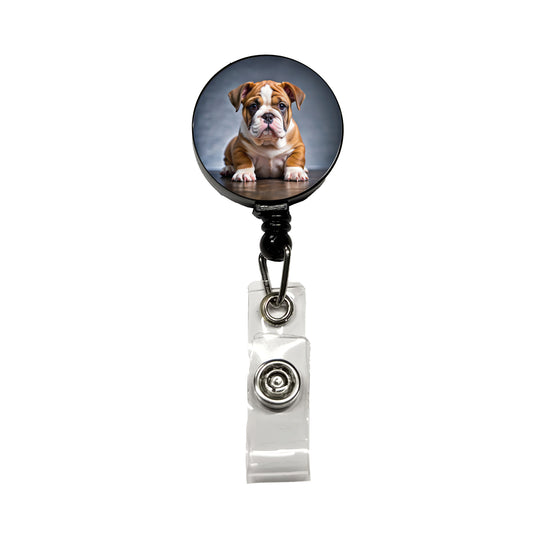 Bulldog Puppy Photo Retractable ID Key Card Name Tag Badge Holder with Clip