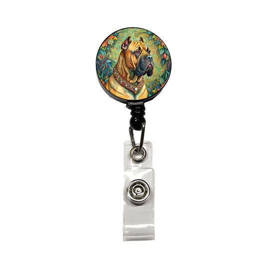 Bullmastiff Dog French Bohemian Art Retractable ID Key Card Name Tag Badge Holder with Clip